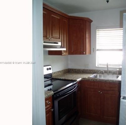 kitchen with electric stove and sink