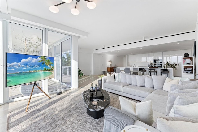 living room with ceiling fan