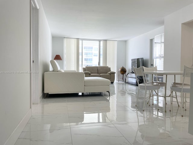 living room featuring light tile patterned floors