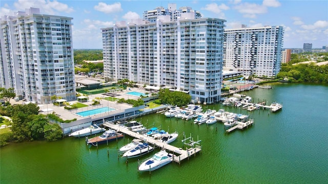 aerial view with a water view