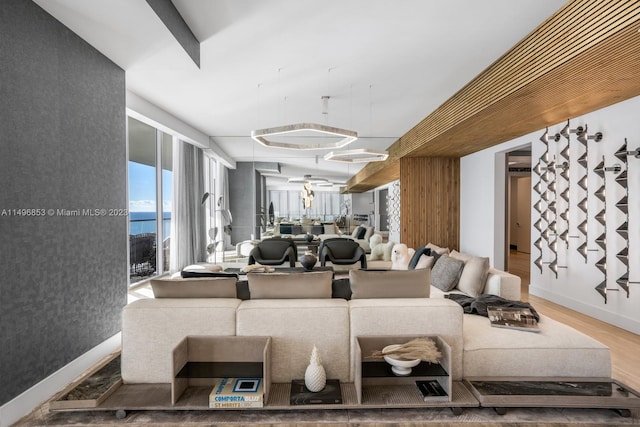 living room with hardwood / wood-style floors