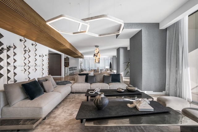 living room with tile patterned floors