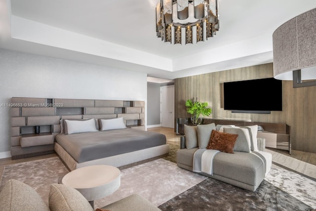 bedroom featuring a chandelier