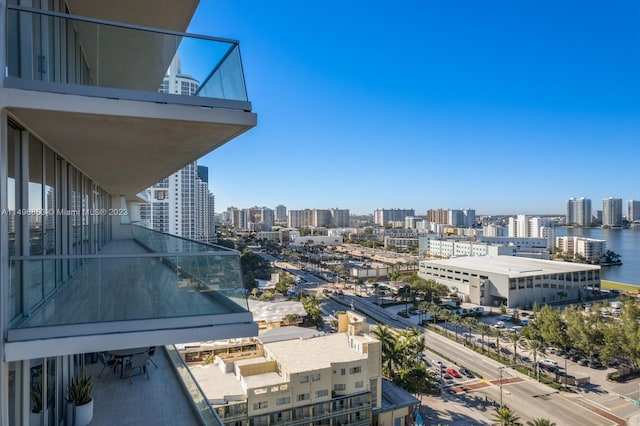 view of city with a water view