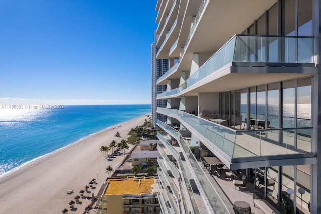 property view of water featuring a view of the beach