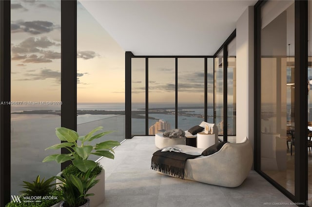 interior space featuring a water view and a wealth of natural light