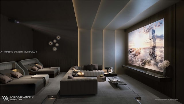 home theater with carpet flooring