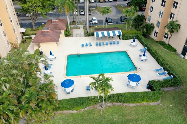 view of swimming pool with a patio area