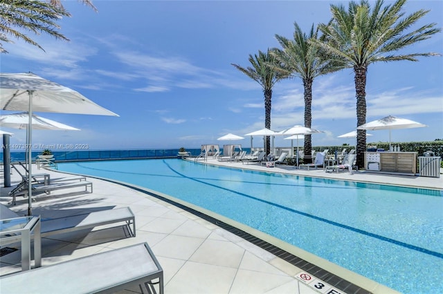 view of pool featuring a patio