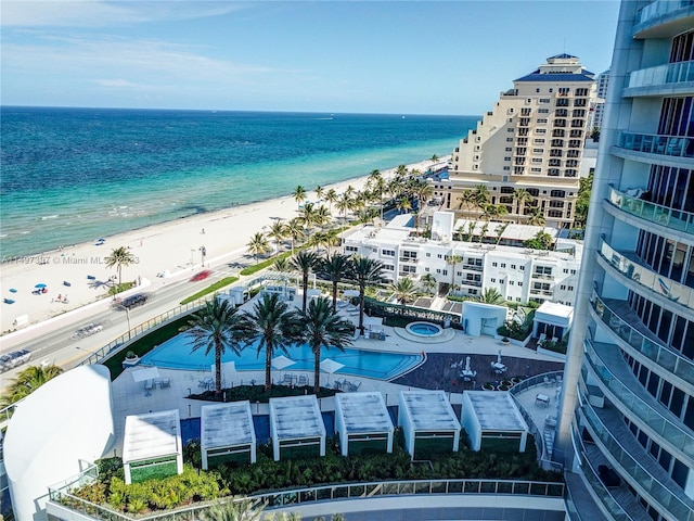 exterior space with a view of the beach and a water view