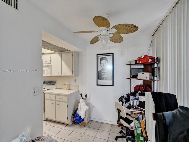 tiled office with ceiling fan