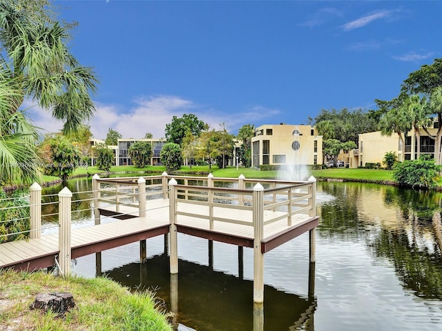 dock area with a water view