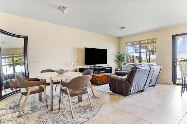 living room featuring light tile patterned floors