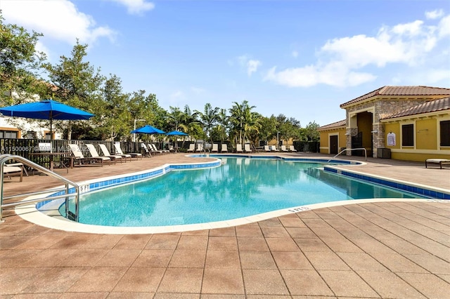 view of pool with a patio area