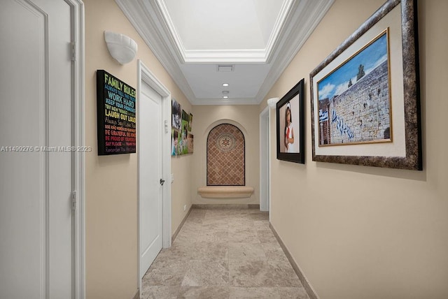 corridor with crown molding