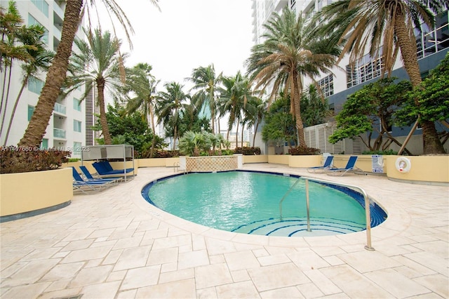 view of swimming pool with a patio area