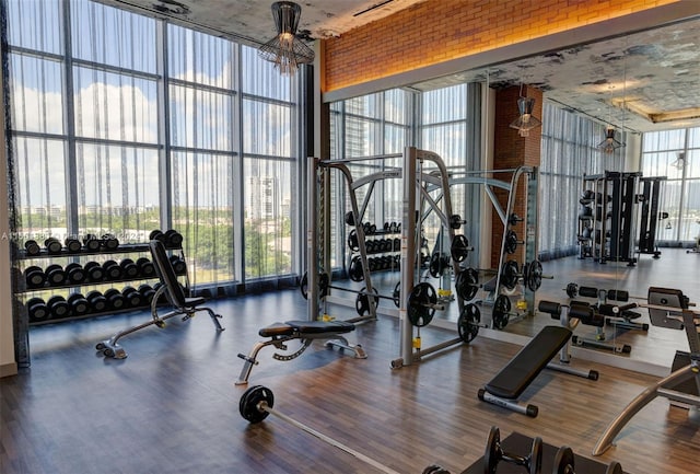 4010 S Ocean Dr Unit R2106, Hollywood, FL 33019 - exercise room with expansive windows, wood finished floors, and a healthy amount of sunlight