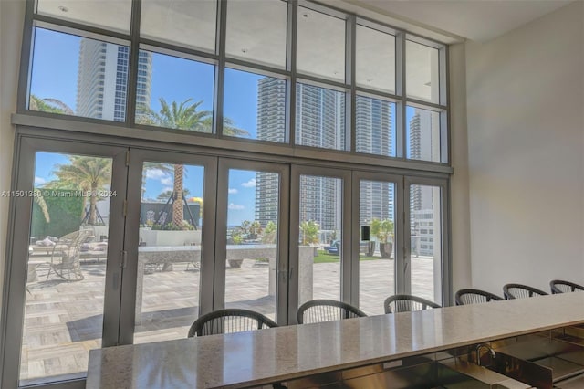 unfurnished dining area with french doors, parquet floors, and a wealth of natural light