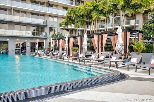 view of swimming pool featuring a patio