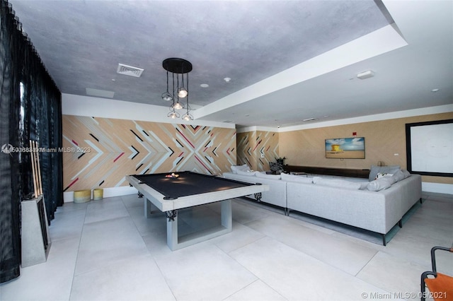 playroom with billiards and light tile flooring