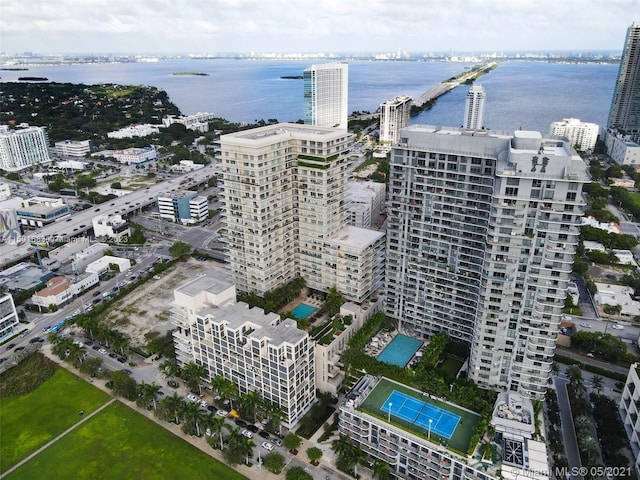 aerial view with a water view