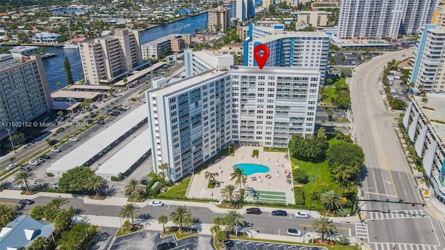 aerial view with a water view