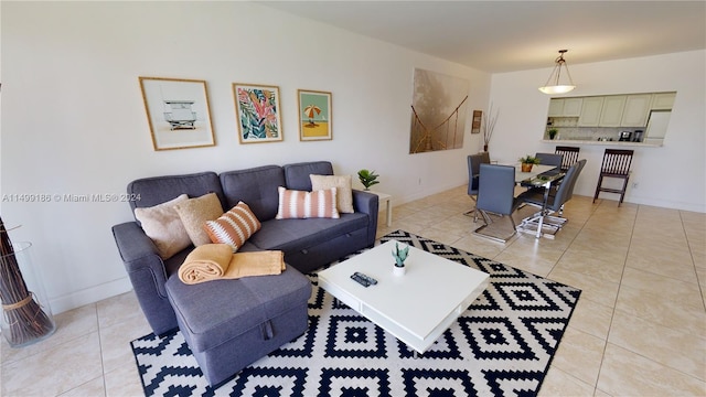 living room with light tile patterned floors