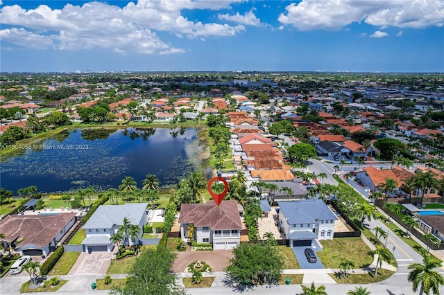 aerial view with a water view