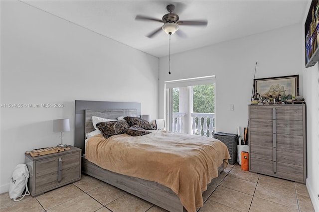 tiled bedroom with ceiling fan