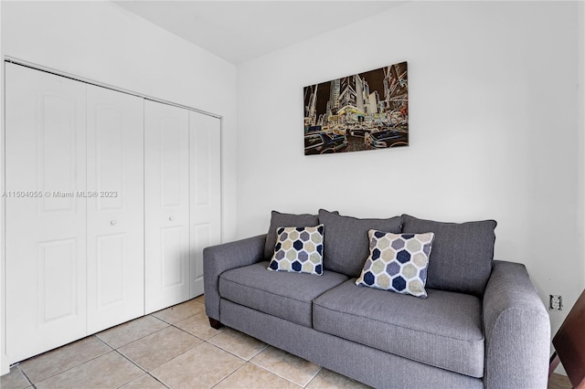 living room with tile floors