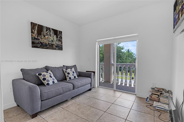 living room featuring tile floors