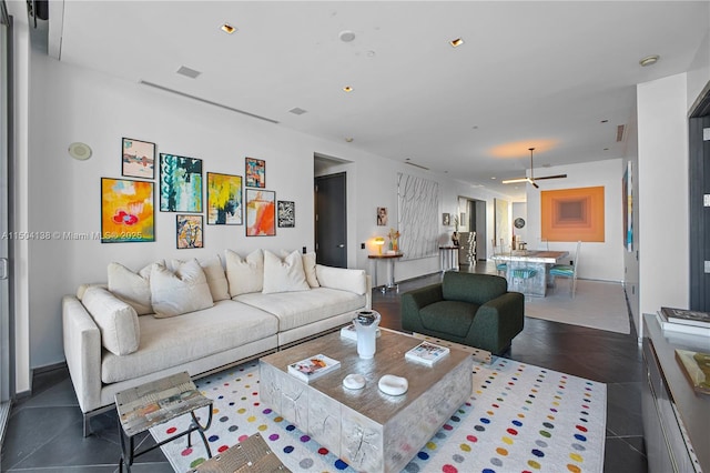 view of tiled living room