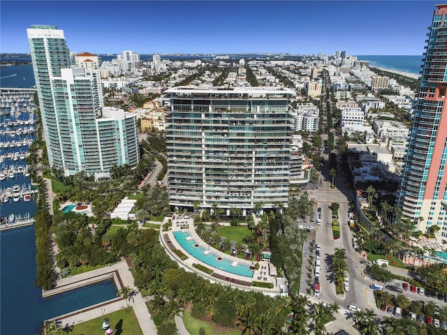 aerial view featuring a water view