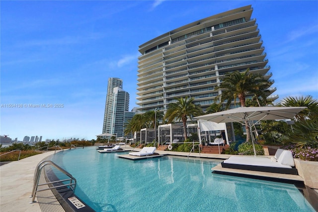 view of pool featuring a patio