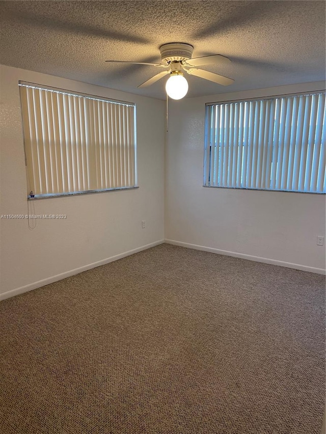 spare room featuring carpet, a wealth of natural light, and ceiling fan