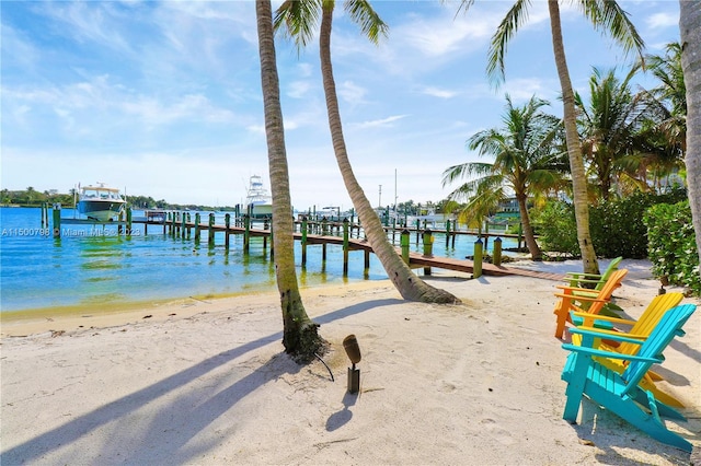 dock area with a water view