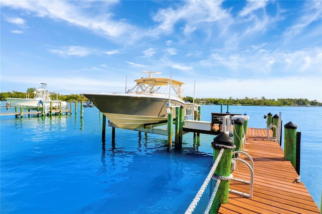 view of dock with a water view