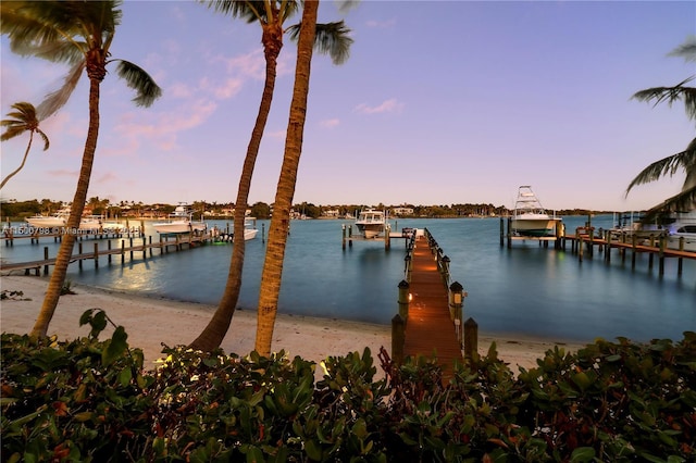 view of dock featuring a water view