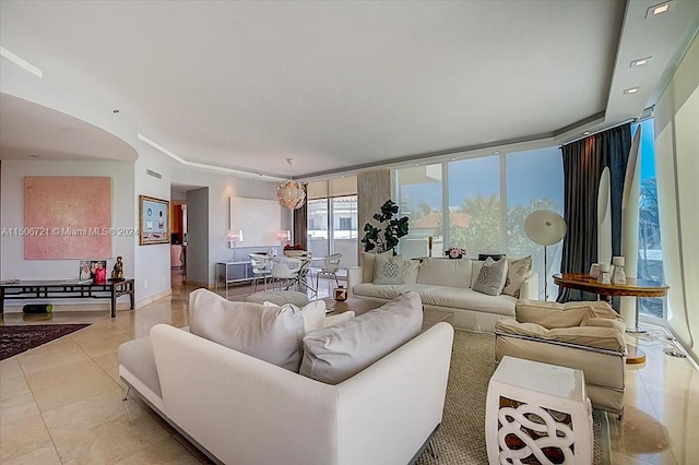 view of tiled living room