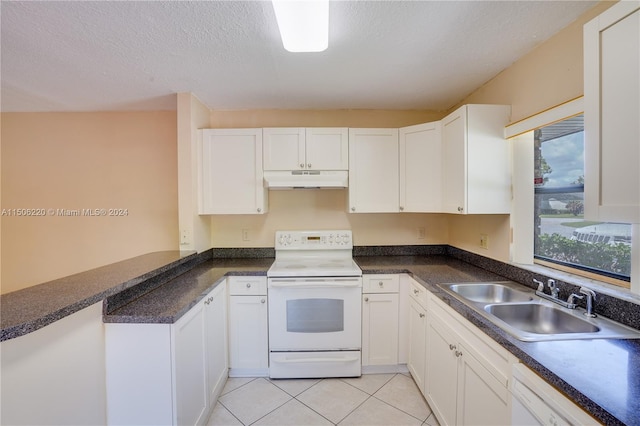 kitchen with white cabinetry, sink, and white appliances