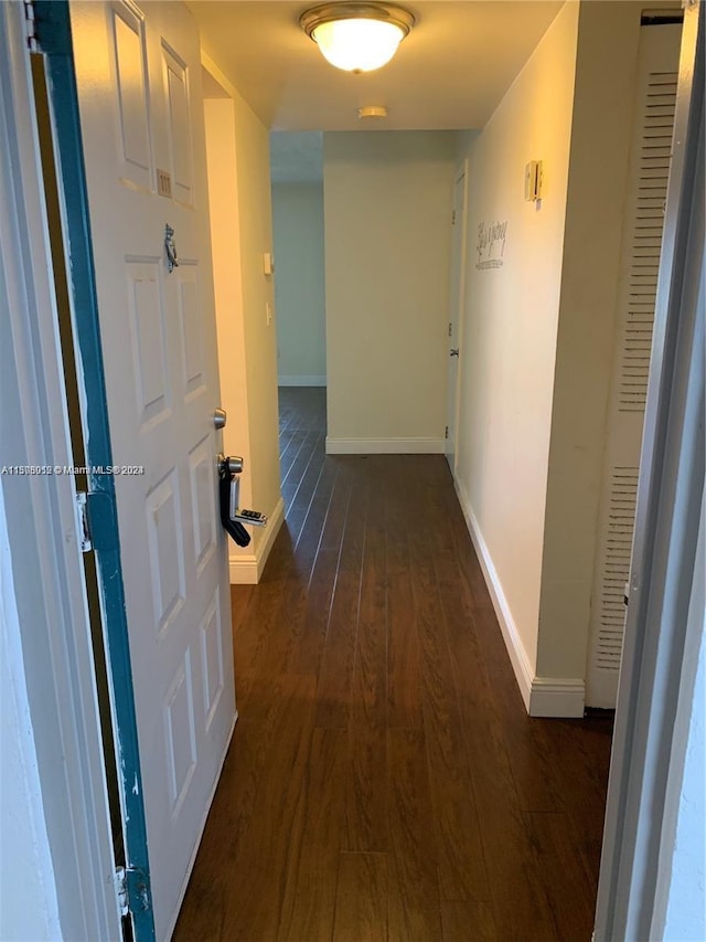 hallway featuring dark wood-type flooring