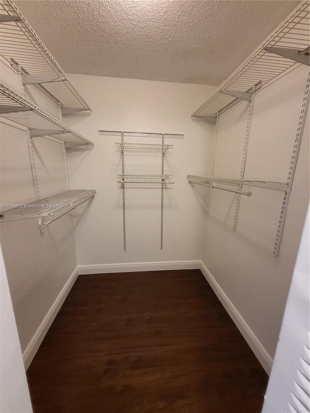 spacious closet with dark wood-type flooring