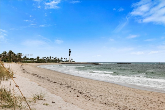 view of water feature with a view of the beach