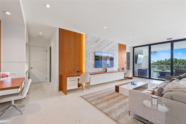 living room with expansive windows