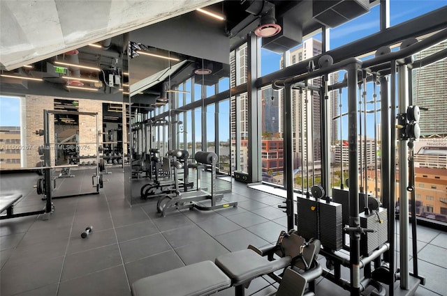 exercise room featuring expansive windows