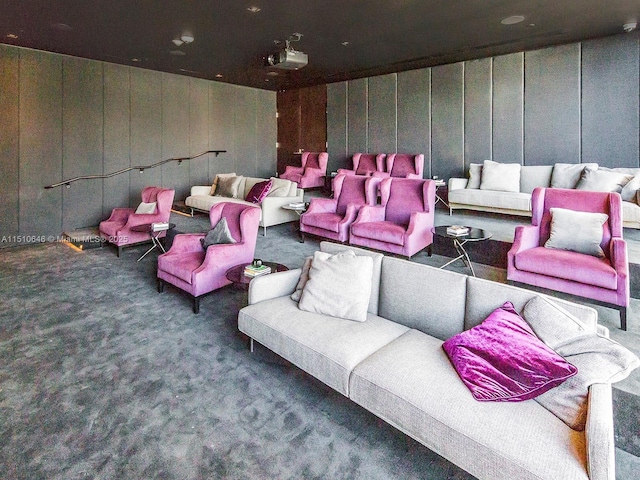 home theater with carpet