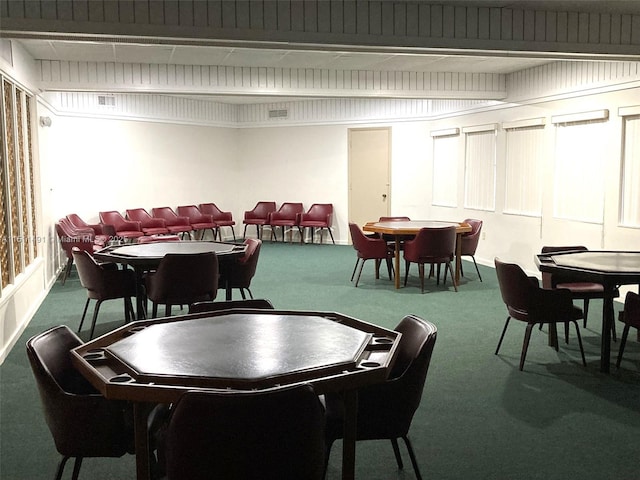 dining area with carpet