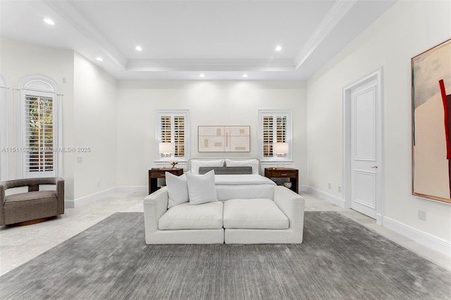 bedroom featuring a raised ceiling