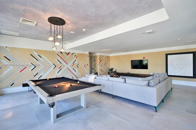 rec room with billiards and light tile floors