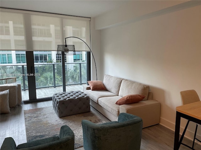 living room with dark hardwood / wood-style floors